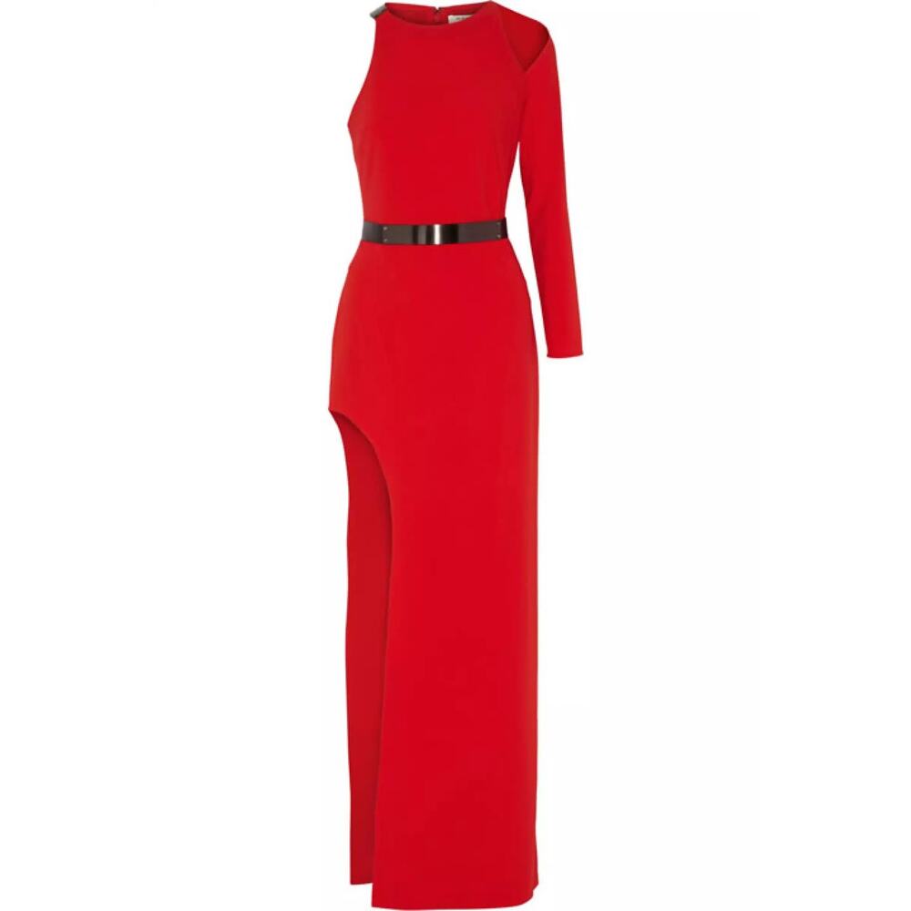 Halston Heritage Asymmetrical Embellished Gown Maxi Dress M Red - Main Image